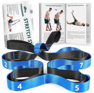 Trideer Stretching Strap for Physical Therapy, Non-Elastic Yoga Strap with 10 Loops, Durable Nylon Stretch Bands for Exercise, Pilates, Gymnastics, Leg Stretcher with Training Manual and Poster