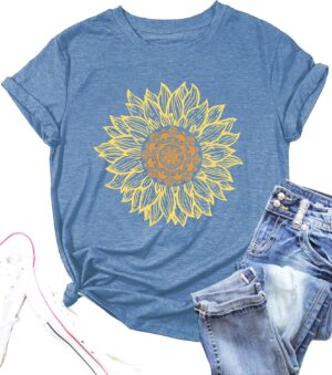 LAZYCHILD Womens Graphic Tees Sunflower Shirts Vintage Flower Graphic Tees Shirts Inspirational Tees Casual Faith Shirt Tops