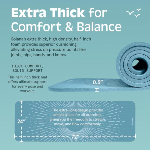 Retrospec Solana Yoga Mat 1/2" Thick w/Nylon Strap for Men & Women - Non Slip Exercise Mat for Yoga, Pilates, Stretching, Floor & Fitness Workouts