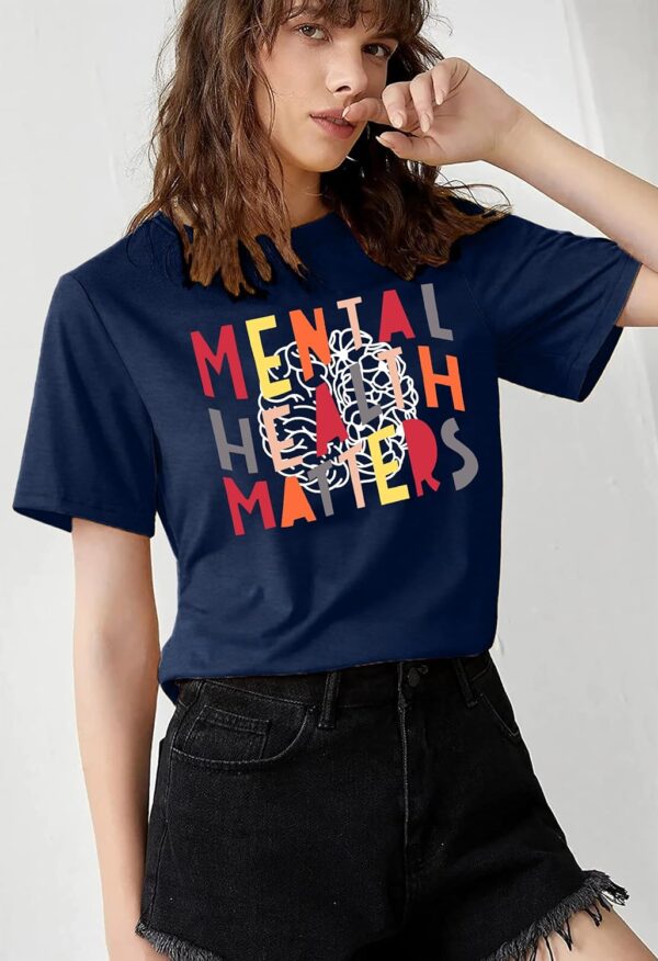 MAIHUN Mental Health Matters Shirt Womens Therapist Psychologist Tshirt Human Brain Illness Awareness Short Sleeve