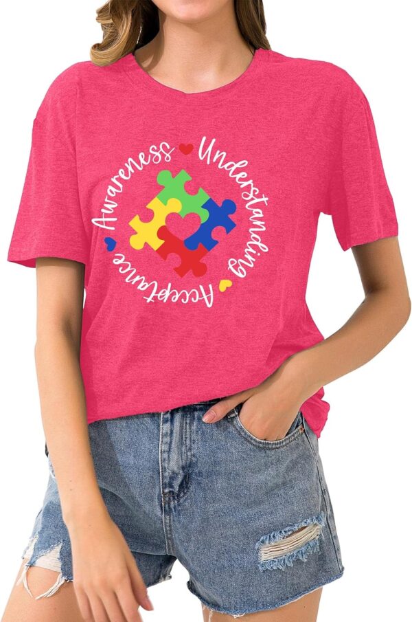 Autism Awareness Shirts Women Autistic Support Tshirt Puzzle Piece Heart Graphic Inspirational Tops