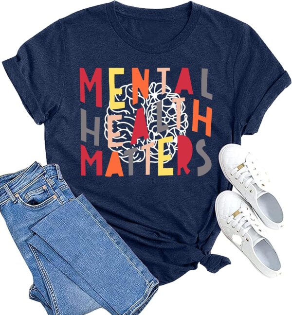 MAIHUN Mental Health Matters Shirt Womens Therapist Psychologist Tshirt Human Brain Illness Awareness Short Sleeve
