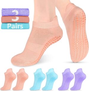 AURUZA Grip Socks for Women Men Pilates Grip Socks Non Slip Yoga Sock with Grips for Barre Barefoot Hospital Grippy Sock