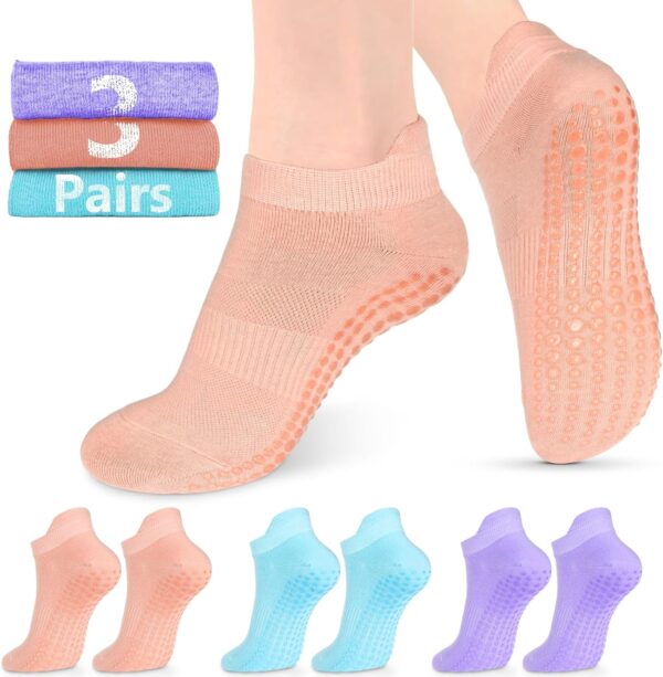 AURUZA Grip Socks for Women Men Pilates Grip Socks Non Slip Yoga Sock with Grips for Barre Barefoot Hospital Grippy Sock