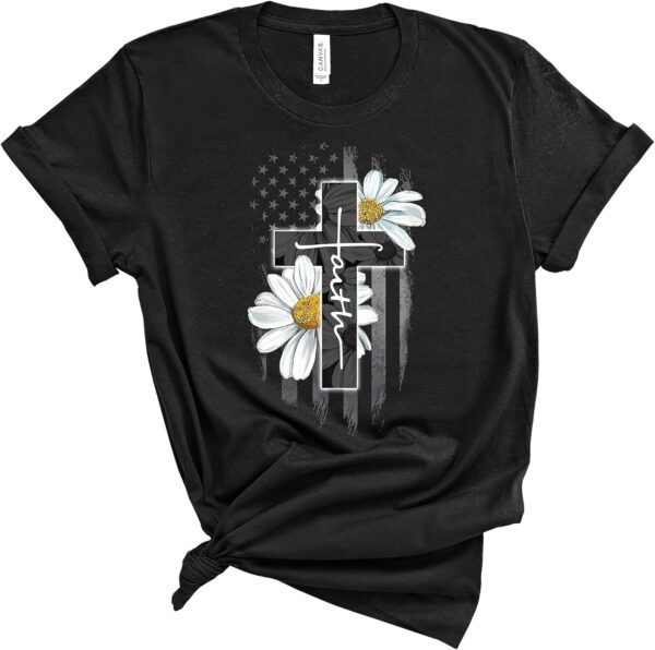 Love in Faith | Faith Flag Daisy | Christian T-Shirts for Women | Faith-Based Apparel | Christian Gifts