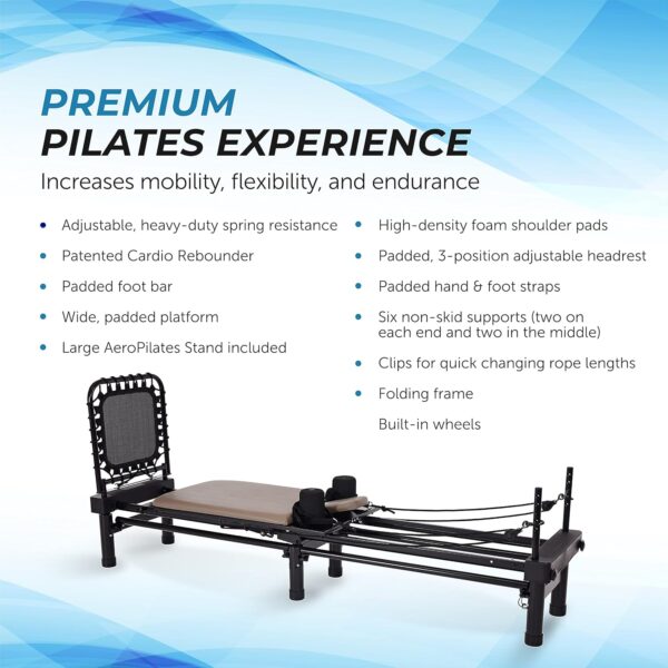 Stamina AeroPilates Reformer 651 with Free-Form Cardio Rebounder - Pilates Reformer Workout Machine for Home Gym - Up to 300 lbs Weight Capacity