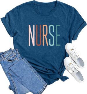 MAIHUN Women Nurse Life Shirt Nurse Letter Print Tee Tops Nurse Day Gifts Shirts Inspirational Short Sleeve