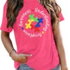 Autism Awareness Shirts Women Autistic Support Tshirt Puzzle Piece Heart Graphic Inspirational Tops