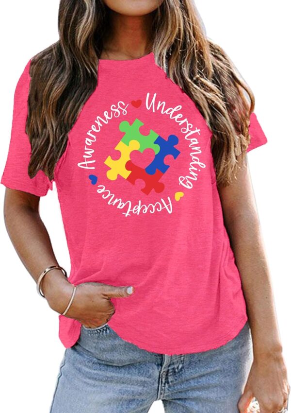 Autism Awareness Shirts Women Autistic Support Tshirt Puzzle Piece Heart Graphic Inspirational Tops