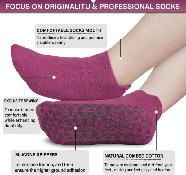Non Slip Yoga Socks with Grips for Pilates, Ballet, Barre, Barefoot, Hospital Anti Skid Socks for Women and Men