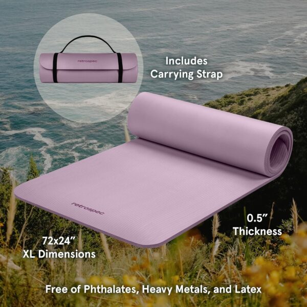 Retrospec Solana Yoga Mat 1/2" Thick w/Nylon Strap for Men & Women - Non Slip Exercise Mat for Yoga, Pilates, Stretching, Floor & Fitness Workouts