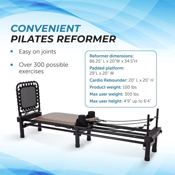 Stamina AeroPilates Reformer 651 with Free-Form Cardio Rebounder - Pilates Reformer Workout Machine for Home Gym - Up to 300 lbs Weight Capacity