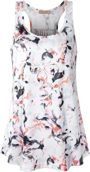 Cestyle Womens Sleeveless Scoop Neck Flowy Loose Fit Workout Shirts Racerback Long Tank Tops