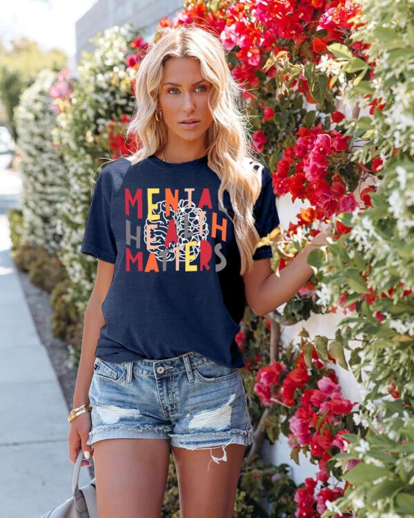 MAIHUN Mental Health Matters Shirt Womens Therapist Psychologist Tshirt Human Brain Illness Awareness Short Sleeve