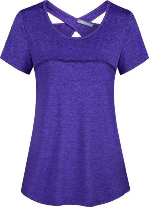 81wEq8qQhkL._AC_SL1500_.jpg Kimmery Woman Short Sleeve Round Neck Criss Cross Back Yoga Shirt