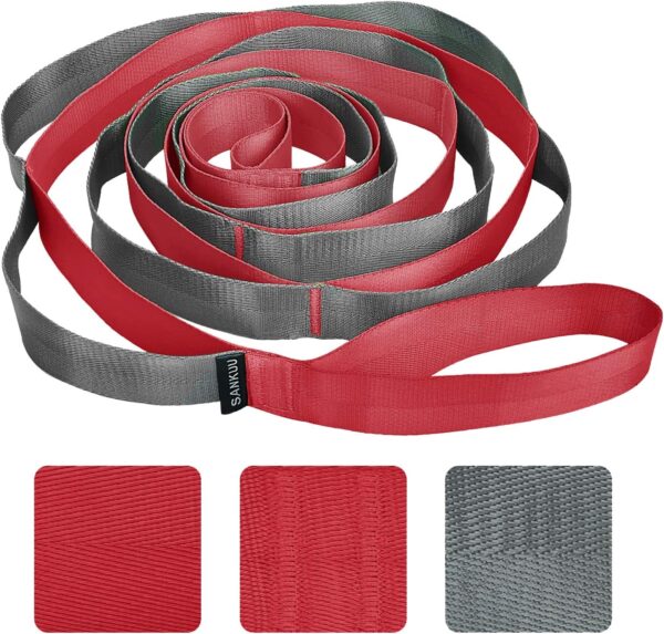 SANKUU Yoga Straps Stretching Strap with 12 Loops Workout Poster, Straps for Stretching Physical Therapy Equipment Long Stretch Out Bands for Exercise, Pilates and Gymnastics for Women Men